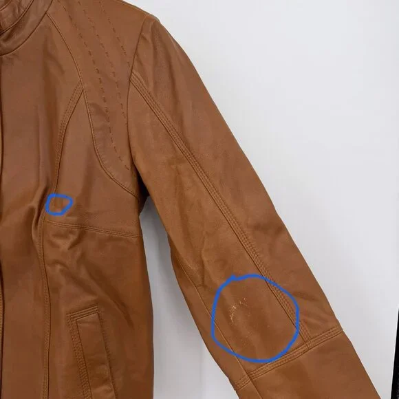 Quince 100% Leather Stand-Collar Jacket size M Women's in Cognac Brown Full Zip - Picture 5 of 16